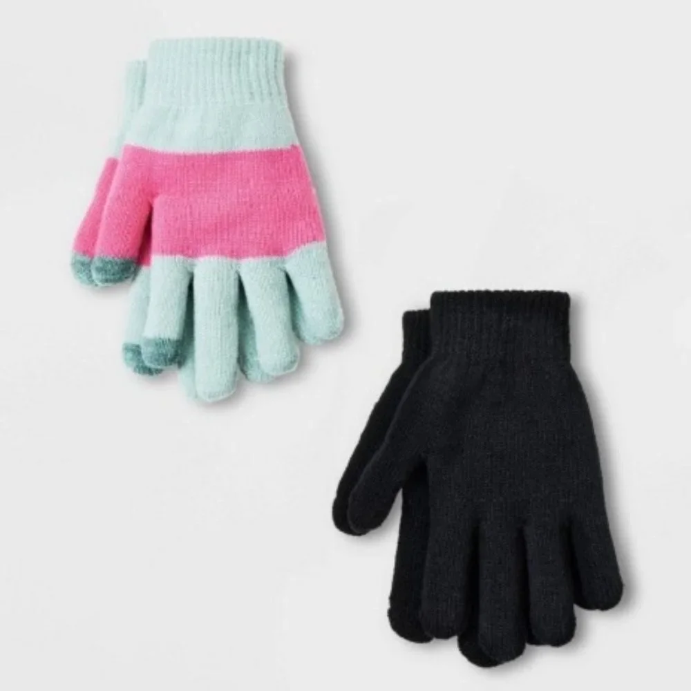 Cat & Jack™ Kids' 2pk Striped Gloves Mint Green